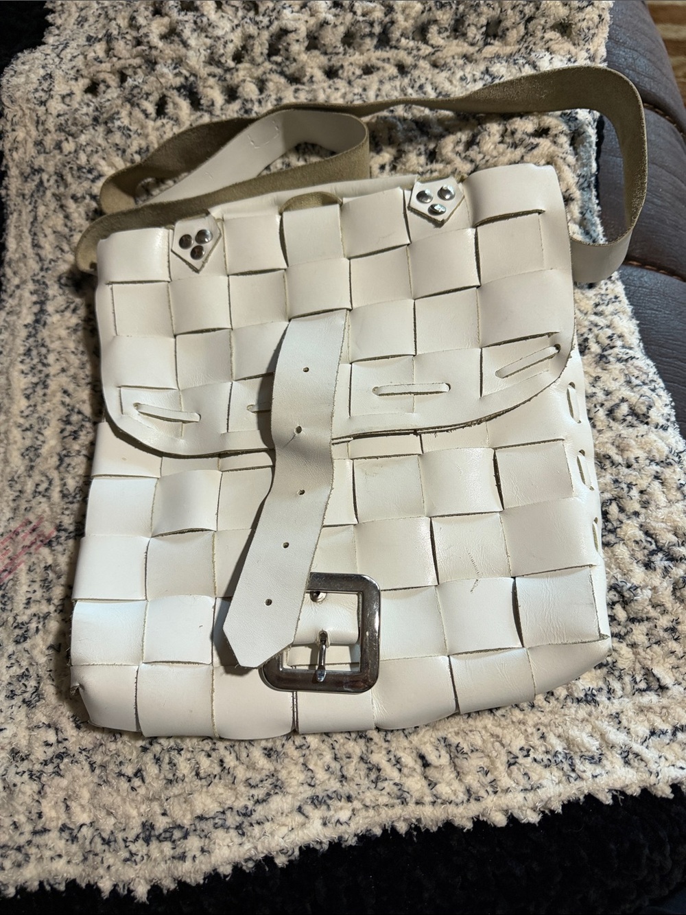 Woven Leather Crossbody Bag in White